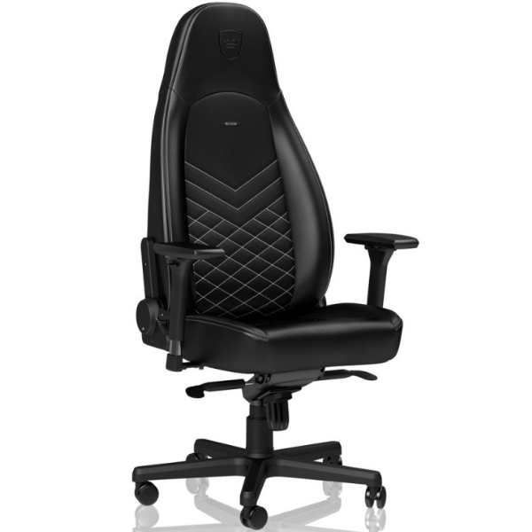 כיסא גיימינג NOBLECHAIRS ICON BLACK/PLATINUM WHITE בצבע שחור/לבן פלטינה